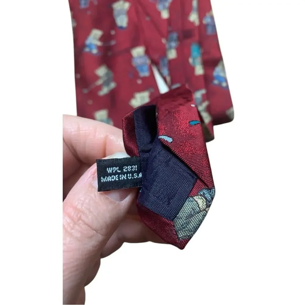 vintage String beans golf teddy bear Playful Red Tie with Bear Print sporty polo